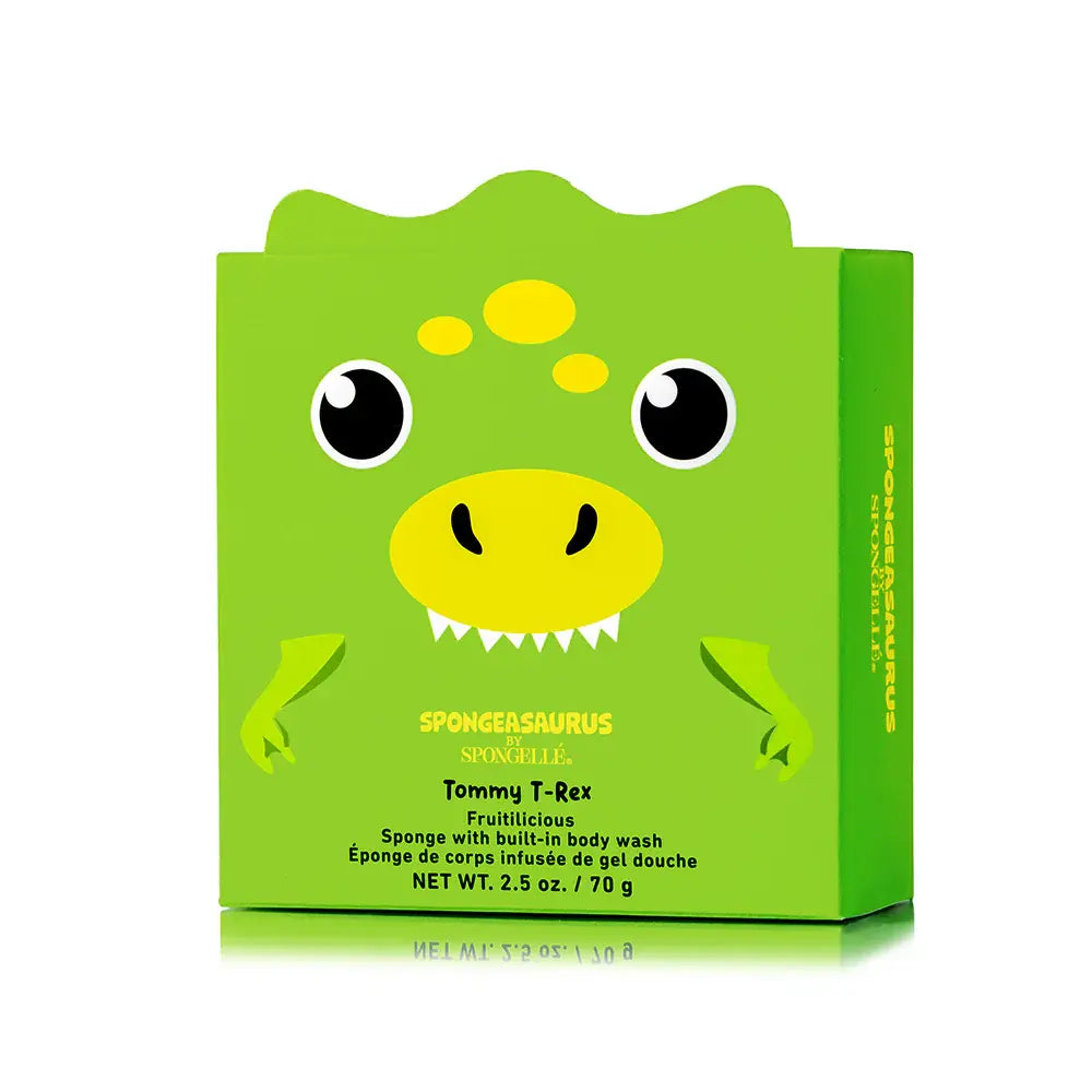 Spongellé - Éponge de Corps Infusée de Gel Douche, Tommy le T-Rex