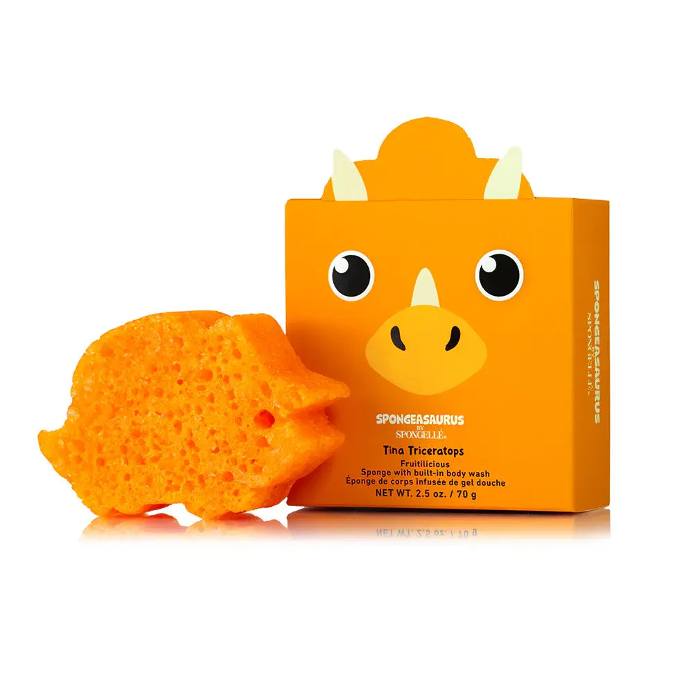 Spongellé - Éponge de Corps Infusée de Gel Douche, Tina le Tricératops