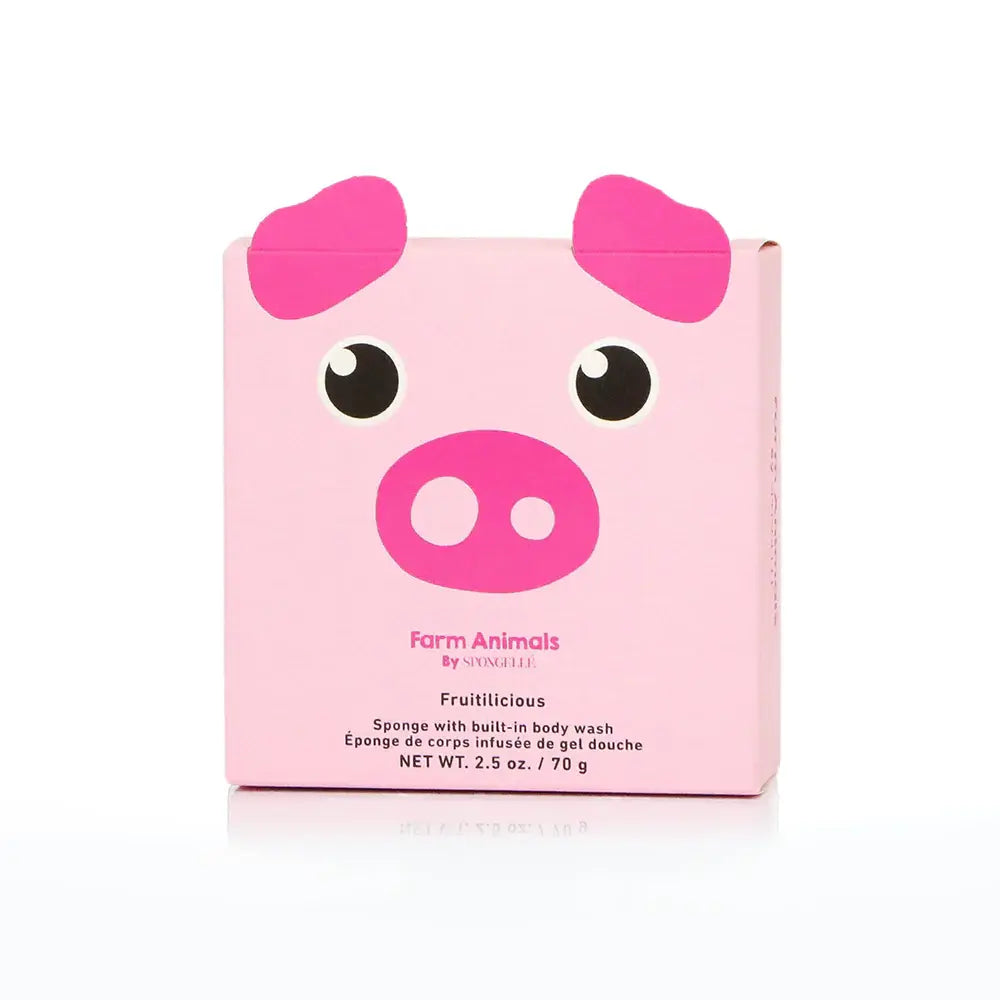 Spongellé - Éponge de Corps Infusée de Gel Douche, Peggy le Cochon