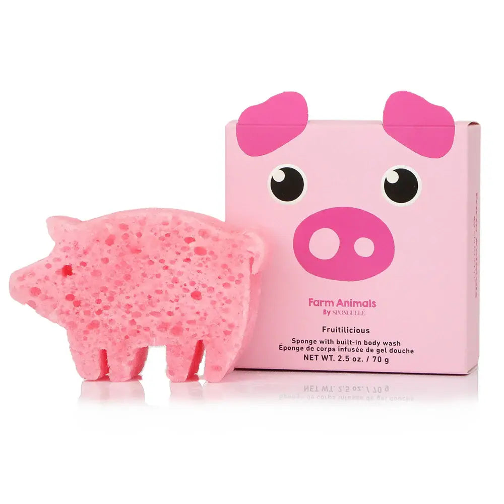 Spongellé - Éponge de Corps Infusée de Gel Douche, Peggy le Cochon