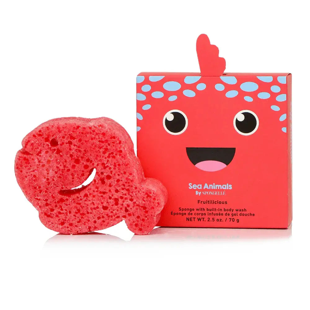 Spongellé - Éponge de Corps Infusée de Gel Douche, Fiona le Poisson