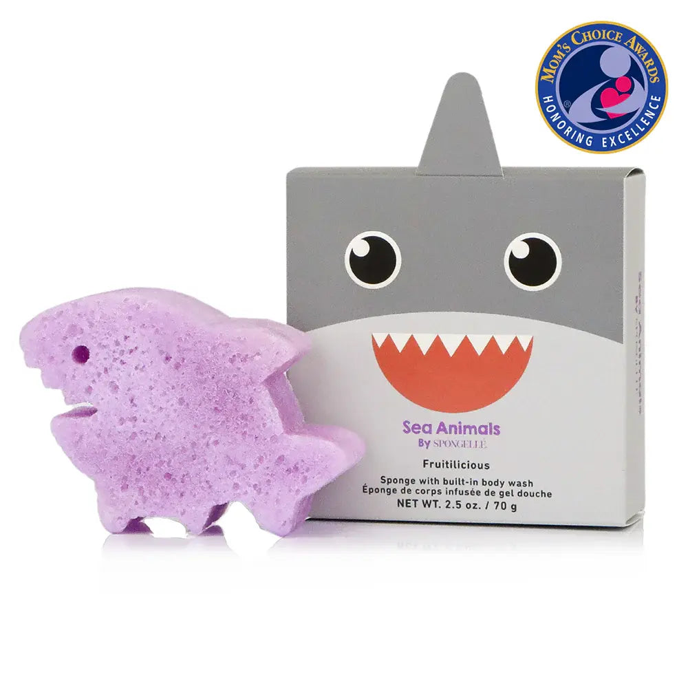 Spongellé - Éponge de Corps Infusée de Gel Douche, Sammy le Requin