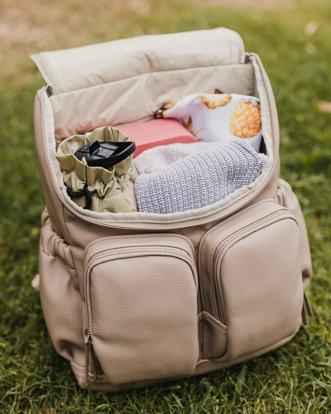 Sac à Dos à Couches en Cuir Végétalien, Avoine