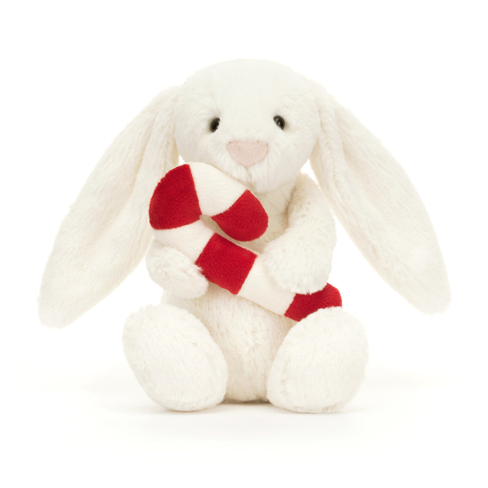 Jellycat - Lapin Bashful avec Canne de Noël 7"