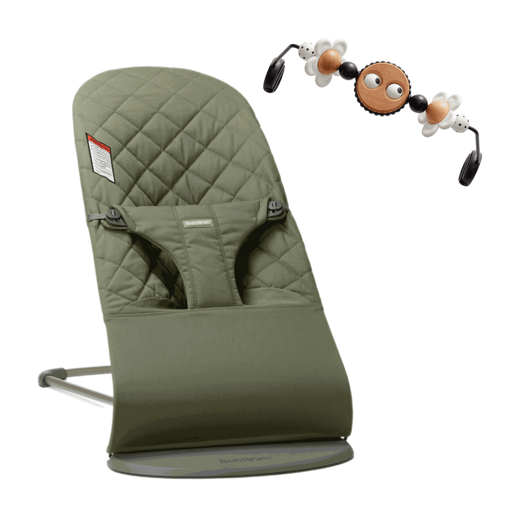 BabyBjörn - Ensemble Transat Bouncer Bliss et Jouet en Bois, Vert Foncé