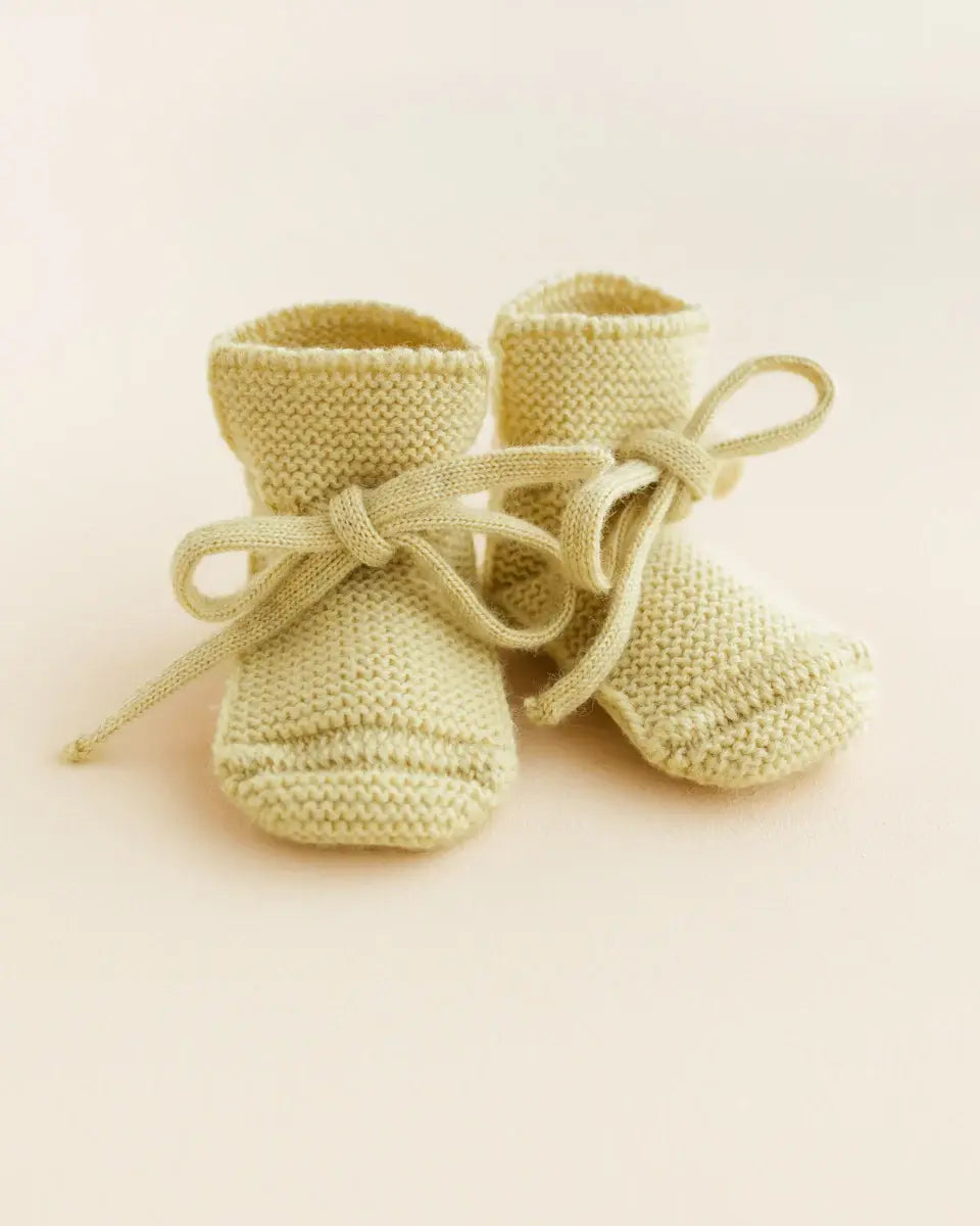 Hvid Knitwear - Chaussons en Laine Mérinos, Jaune Pâle, 0-9 mois