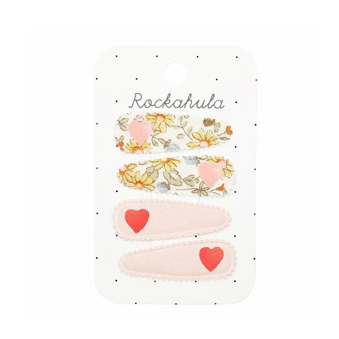 Rockahula Kids - Paquet de 4 Barrettes en Tissu, Coeur Fleuri