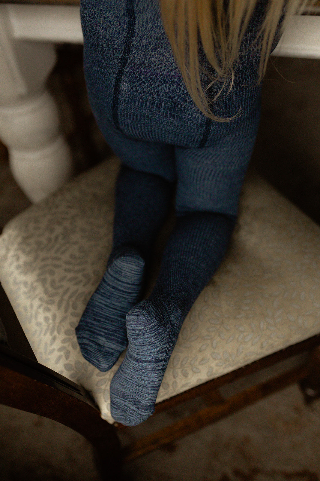 Silly Silas - Ribbed Footed Tights with Braces, Denim