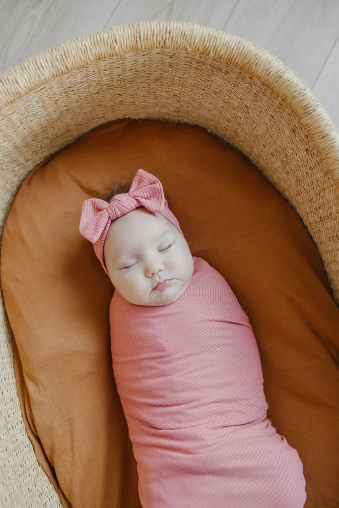 Copper Pearl - Ribbed Knit Swaddle Blanket, Rosewood