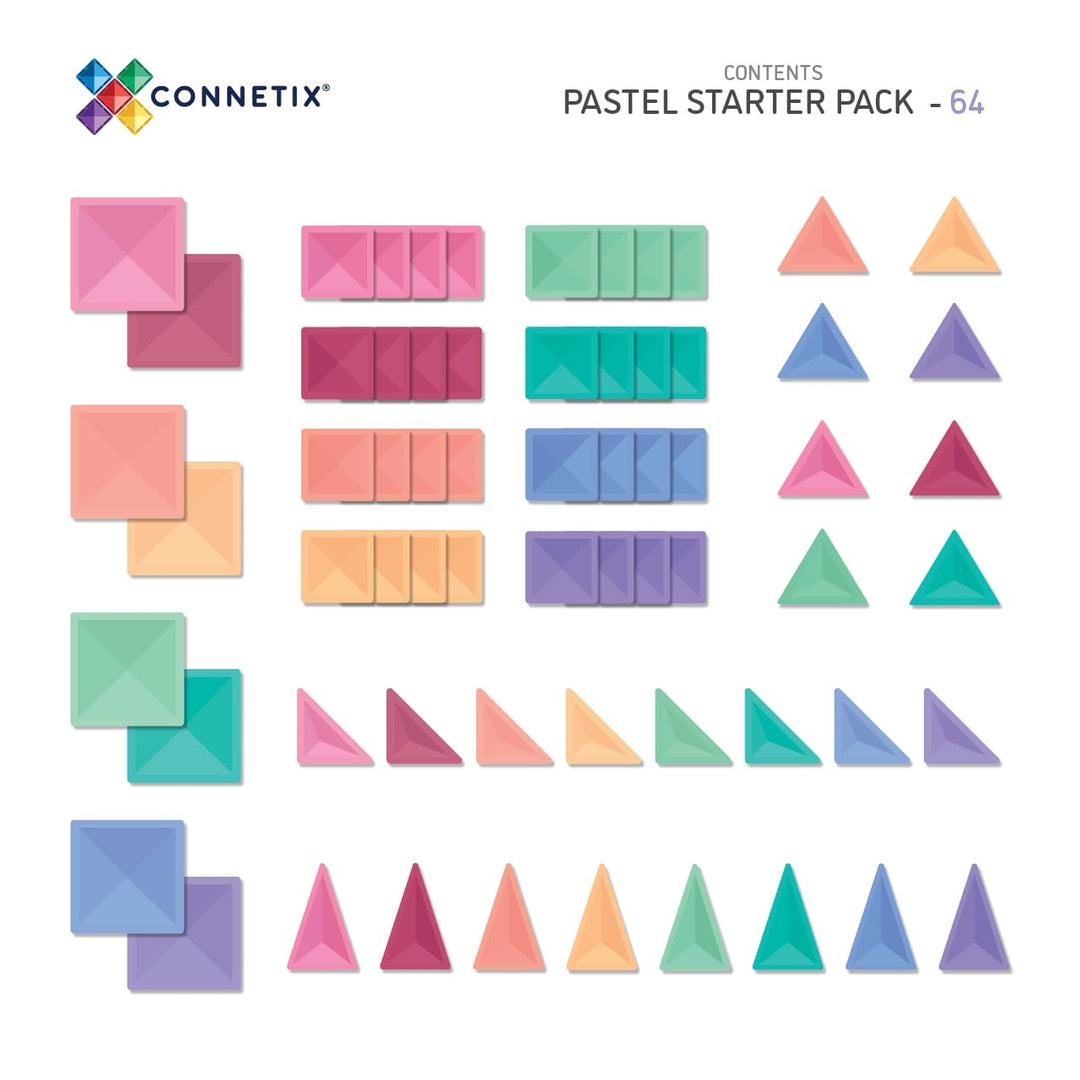 Connetix - Building Set with Magnetic Tiles, 64 Pieces Pastel Starter Pack