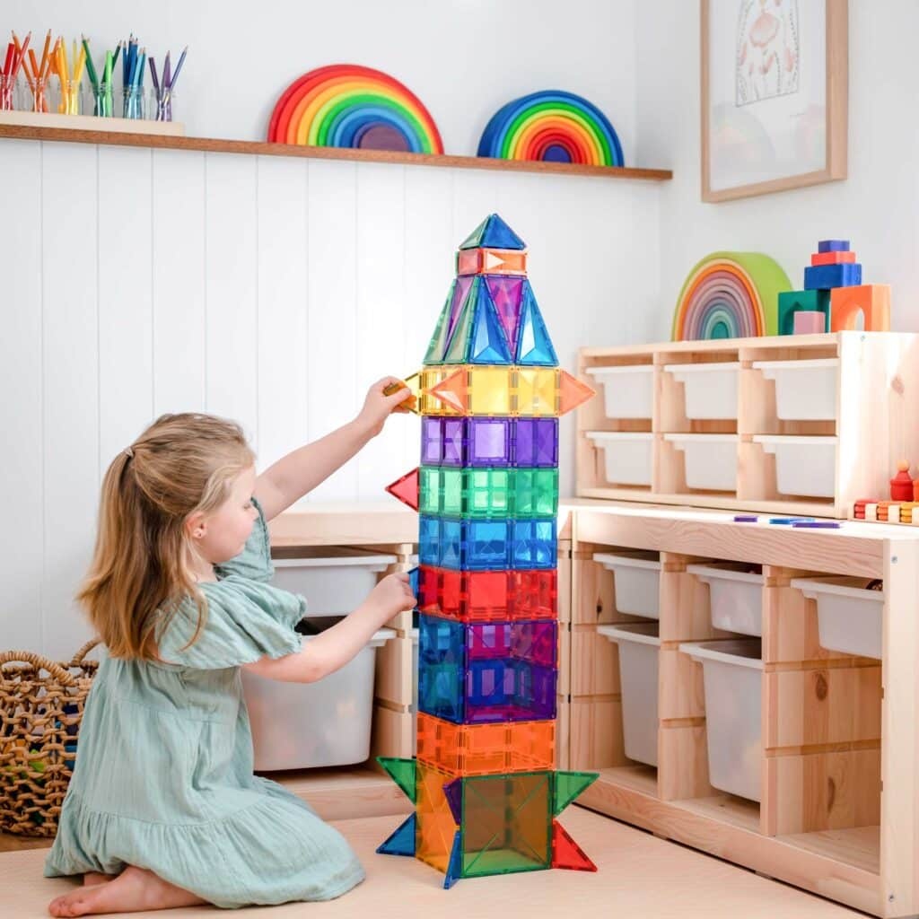 Building Set With Magnetic Tiles, 102 Pieces Creative Pack