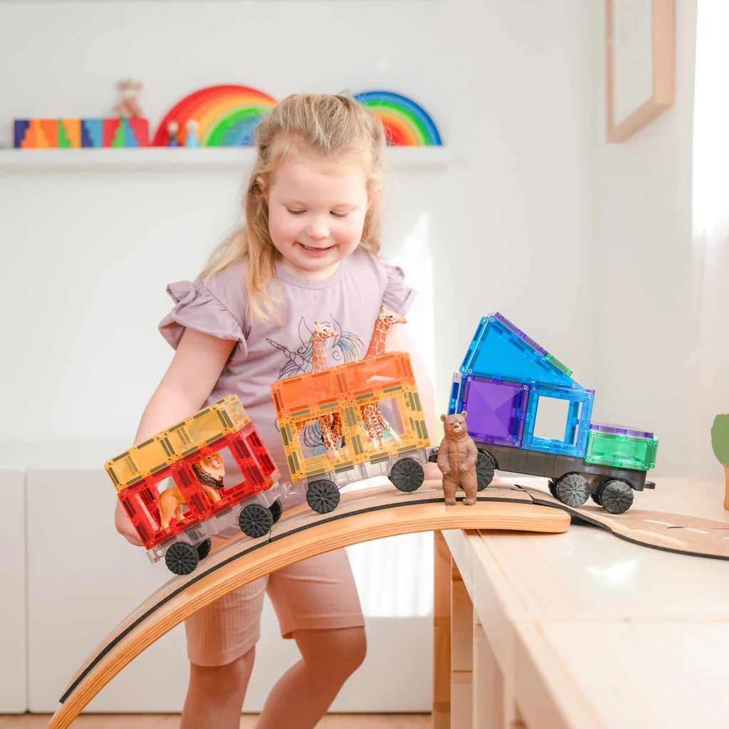 Jeu de Construction avec Tuiles Magnétiques, Arc-En-Ciel Camion de Transport de 50 Pièces