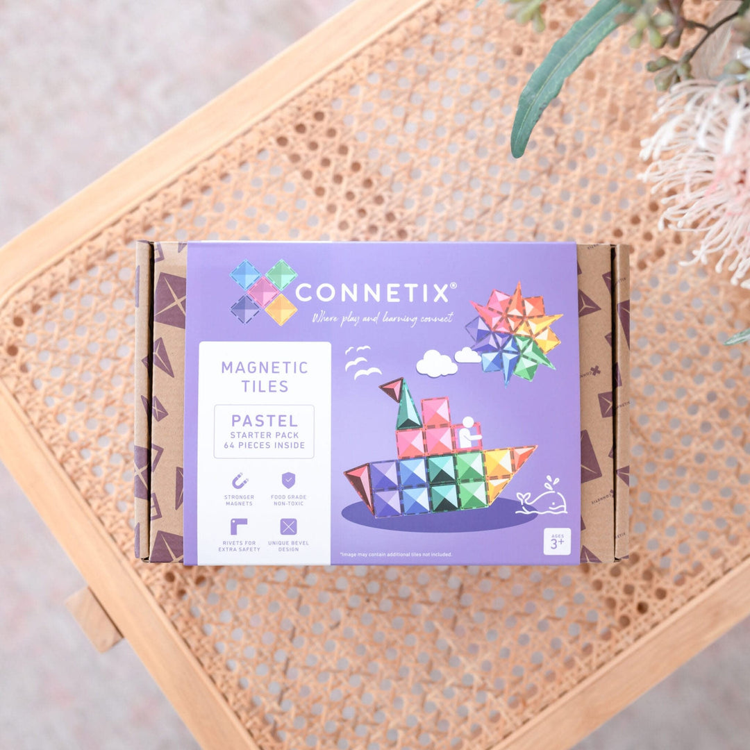 Connetix - Building Set with Magnetic Tiles, 64 Pieces Pastel Starter Pack