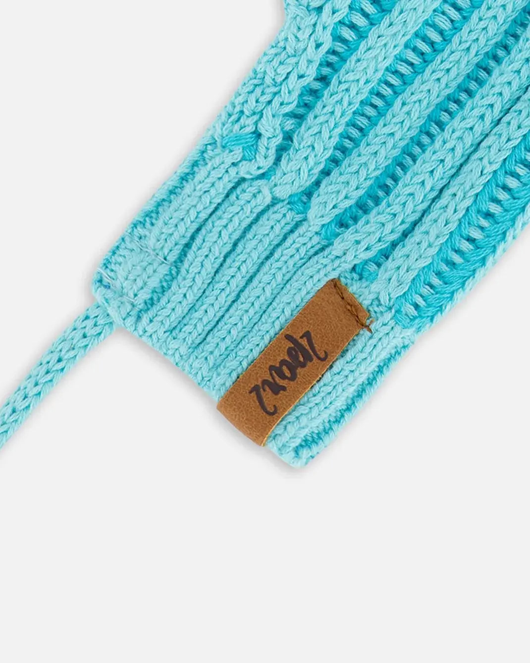 Mitaines en Tricot avec Cordon, Brume Aqua