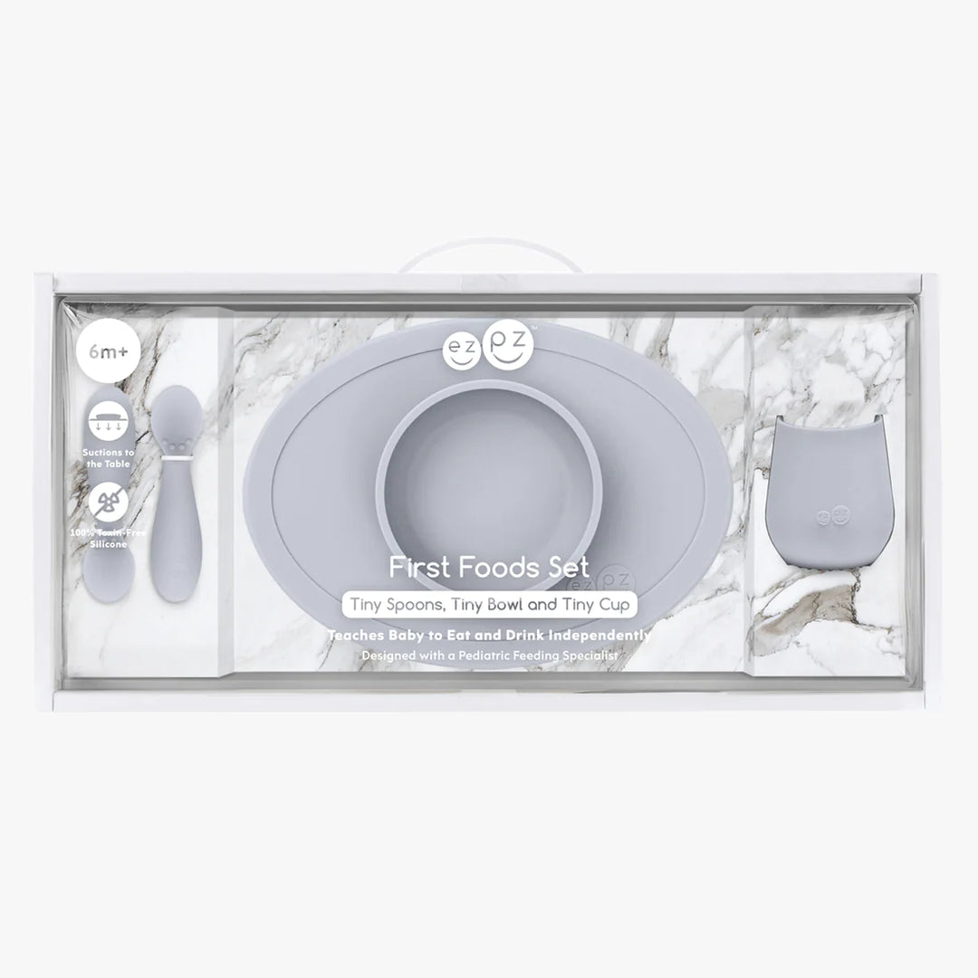 Premier Ensemble Repas en Silicone, Gris Étain