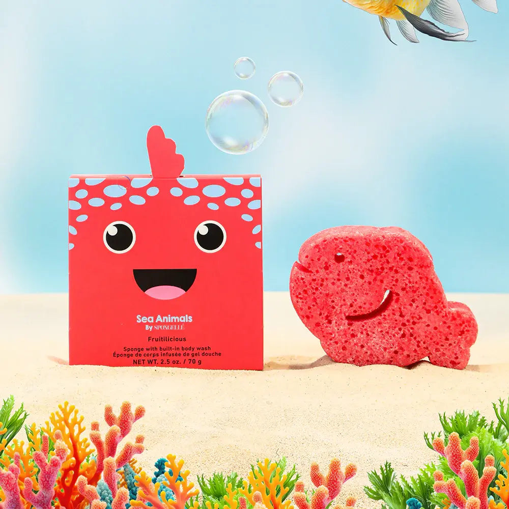 Spongellé - Éponge de Corps Infusée de Gel Douche, Fiona le Poisson