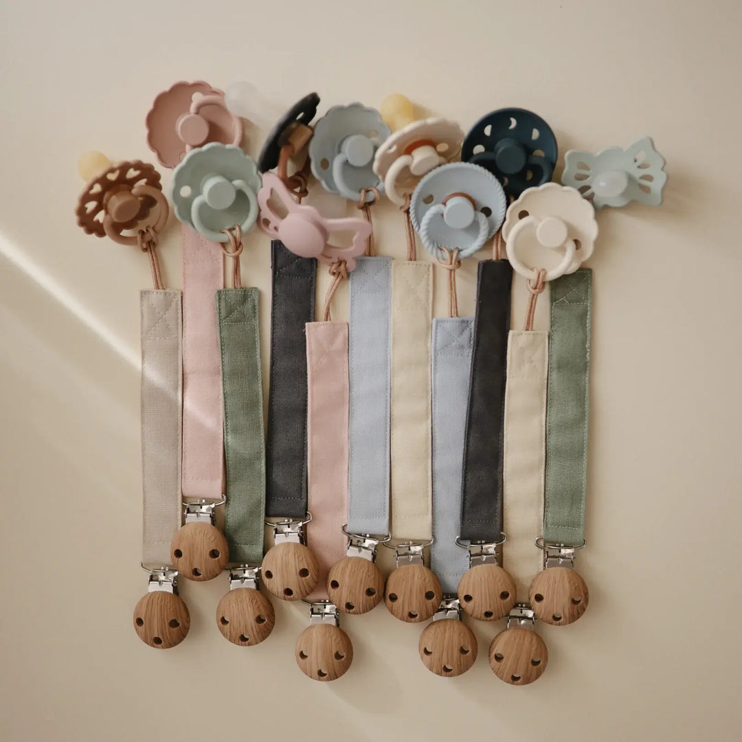 Pack Of 2 Linen Pacifier Clip, Blush And Cream