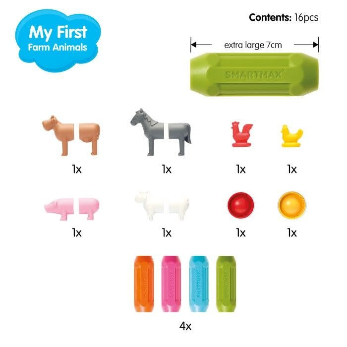 Smartmax - Magnetic Construction Set, Farm Animals 16 Pieces