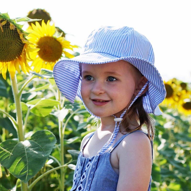 Jan & Jul - Chapeau Soleil Ajustable en Coton, Rayures Bleues