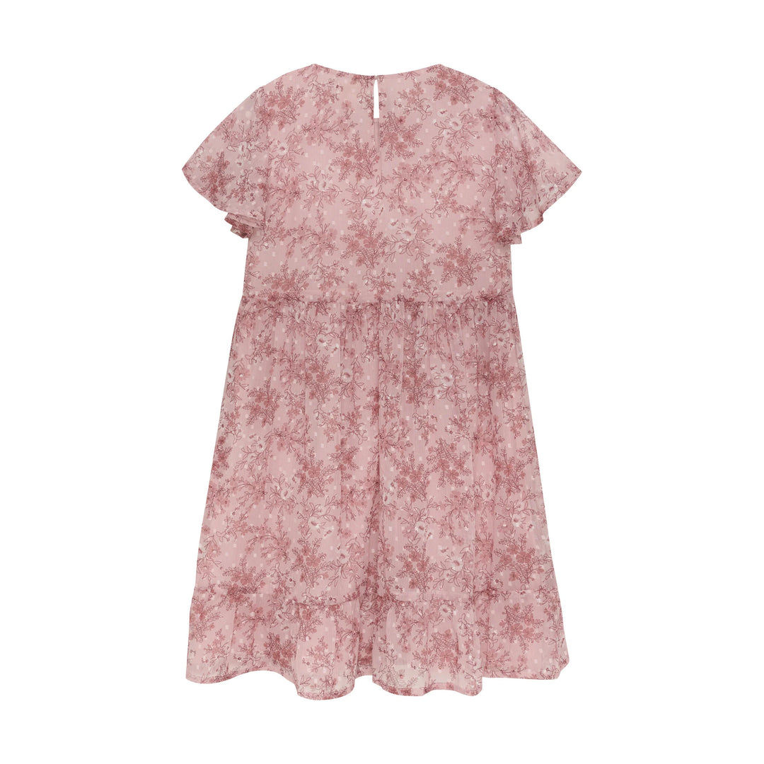 Robe à Manches Courtes Dobby, Rose Floral