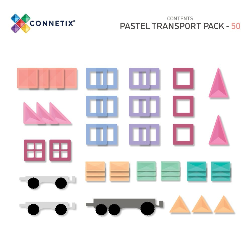 Connetix - Jeu de Construction avec Tuiles Magnétiques, Ensemble Transport Pastel de 50 Pièces