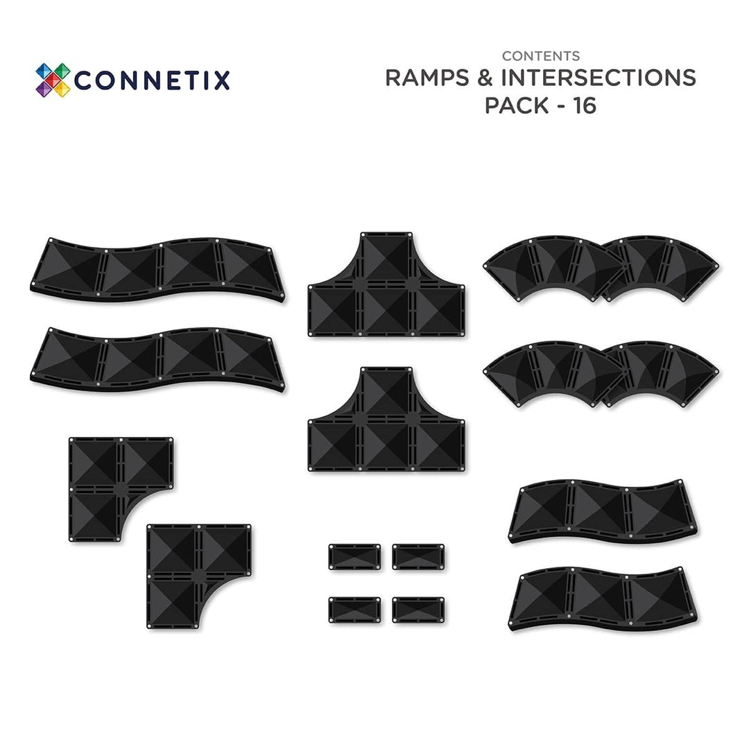 Connetix - Jeu de Construction avec Tuiles Magnétiques, Ensemble Rampes et Intersections 16 Pièces