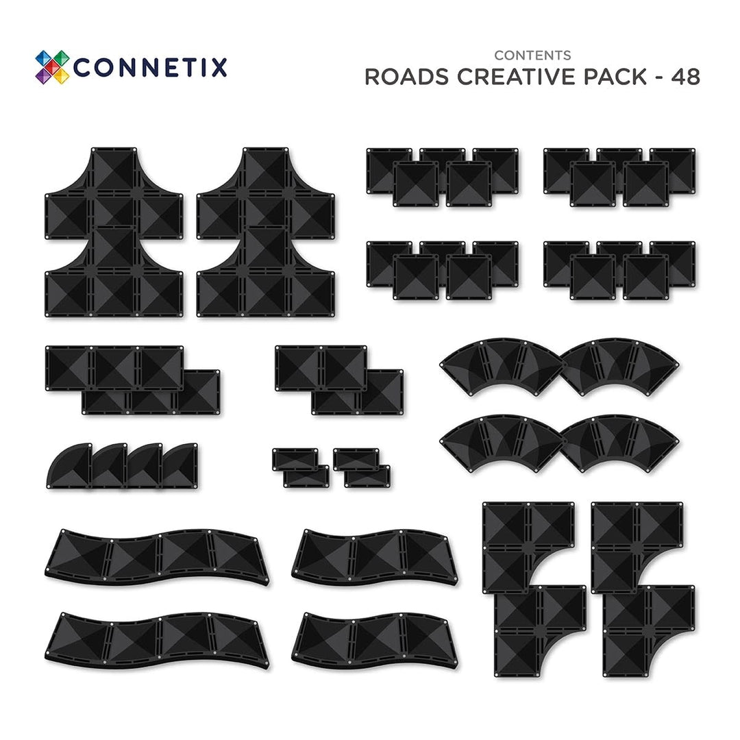 Connetix - Jeu de Construction avec Tuiles Magnétiques, Routes Créatives 48 Pièces