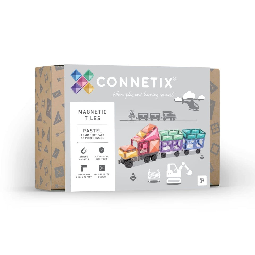 Connetix - Jeu de Construction avec Tuiles Magnétiques, Ensemble Transport Pastel de 50 Pièces