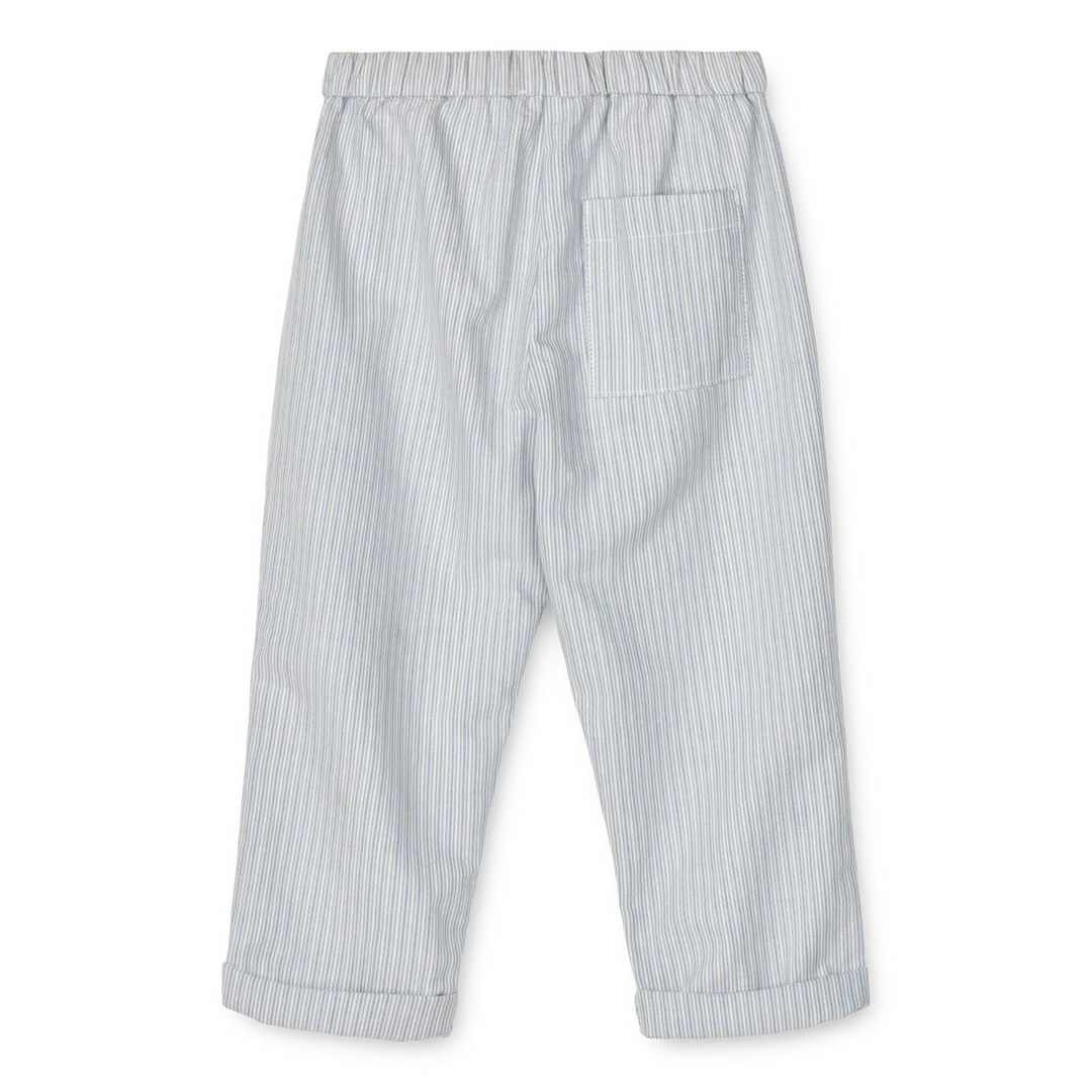 Liewood - Pantalon en Coton Biologique Orlando, Rayures Crème et Bleu Rivière