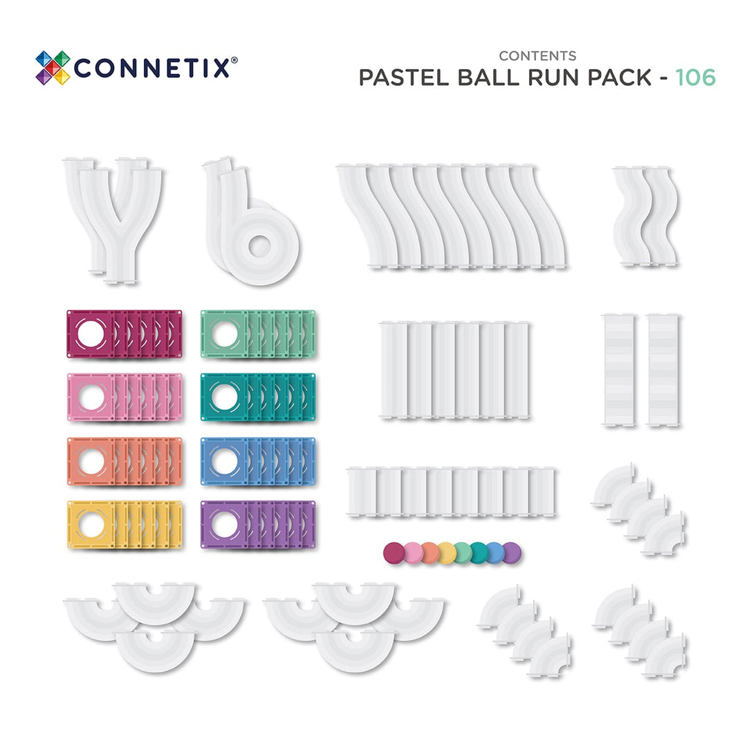 Building Set With Magnetic Tiles, 106 Pieces Pastel Ball Run Pack