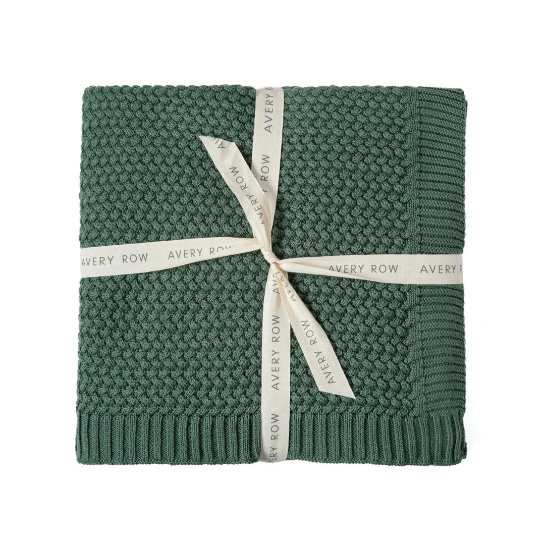 Avery Row - Organic Cotton Knit Blanket, Green Pine