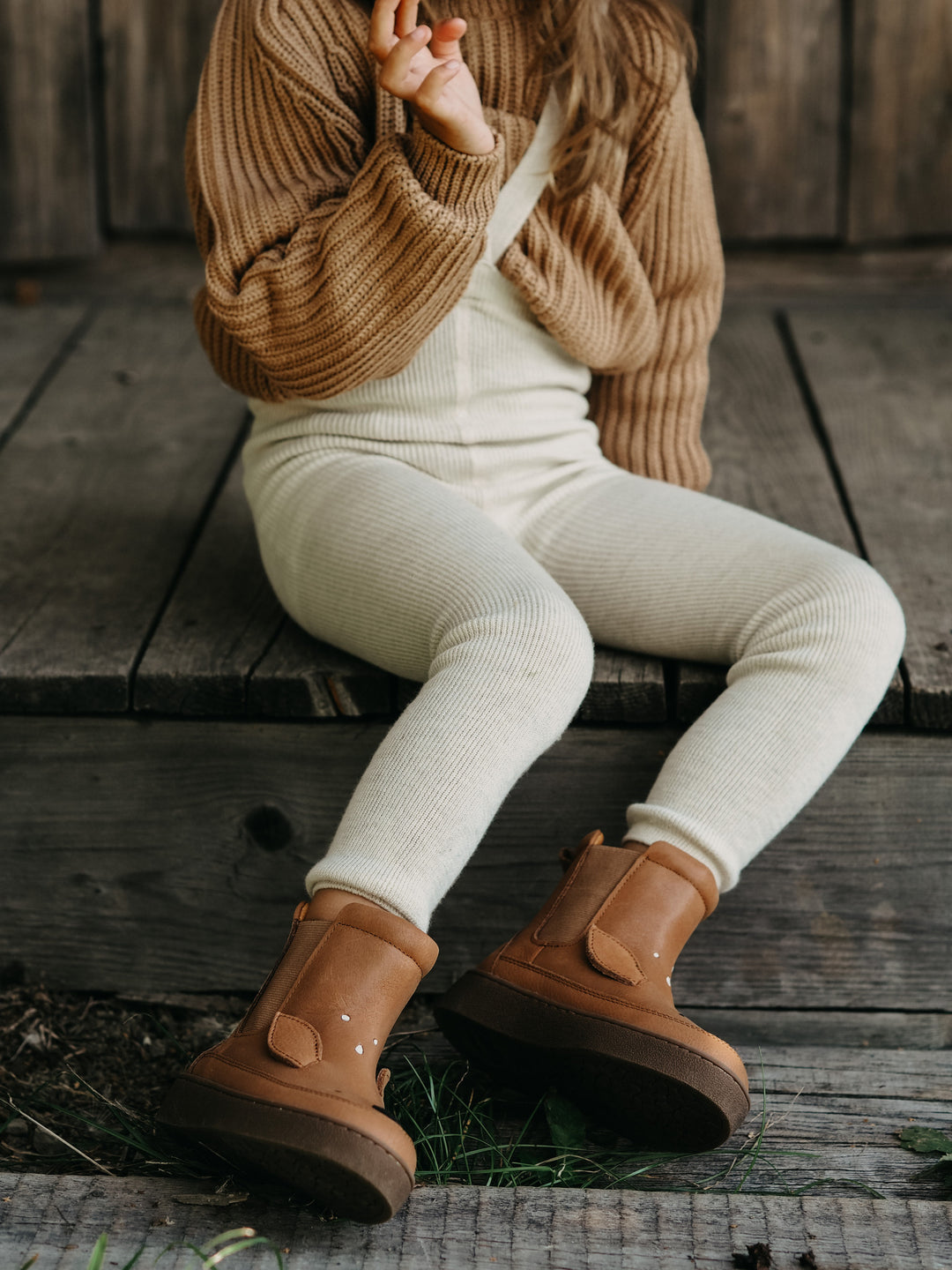 Wooly Warmy Footless Tights With Braces, Cream Blend