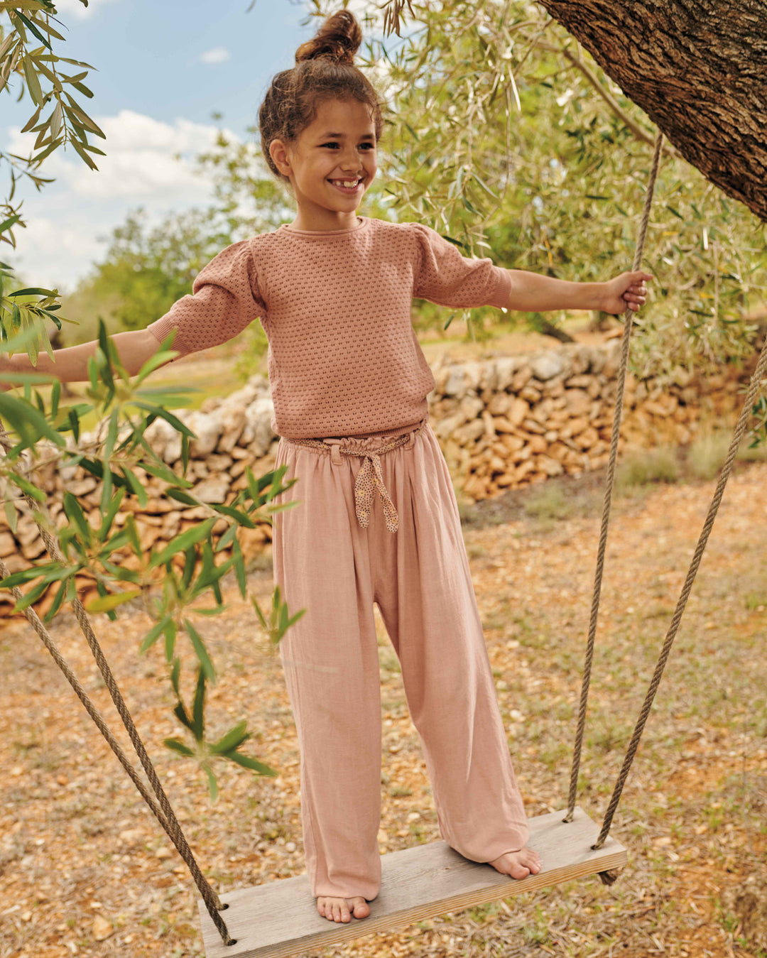 Pantalon Fluide en Coton, Argile Rose