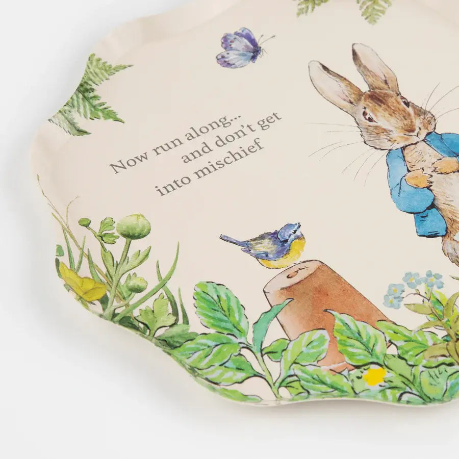 Paquet de 8 Petites Assiettes en Papier, Pierre Lapin dans le Jardin