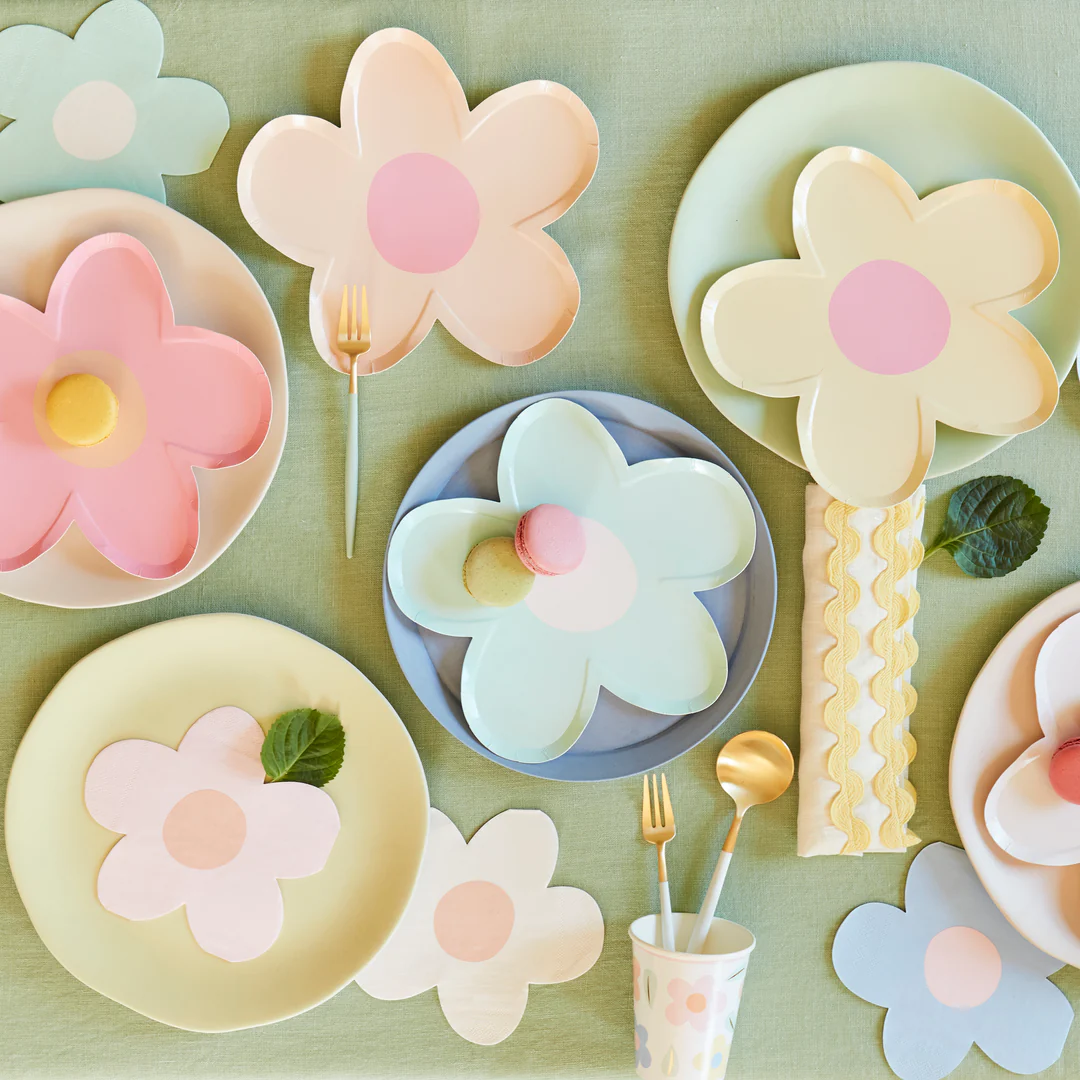 Paquet de 8 Assiettes en Papier, Marguerite Pastel