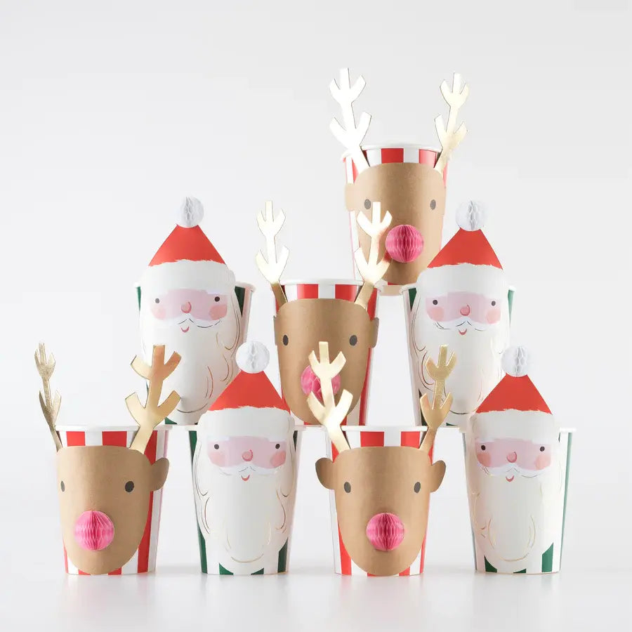 Paquet de 8 Verres en Papier, Personnages de Noël