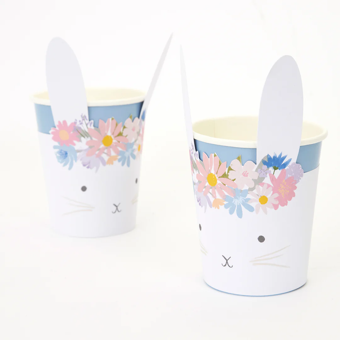 Paquet de 8 Verres en Papier, Lapin Floral