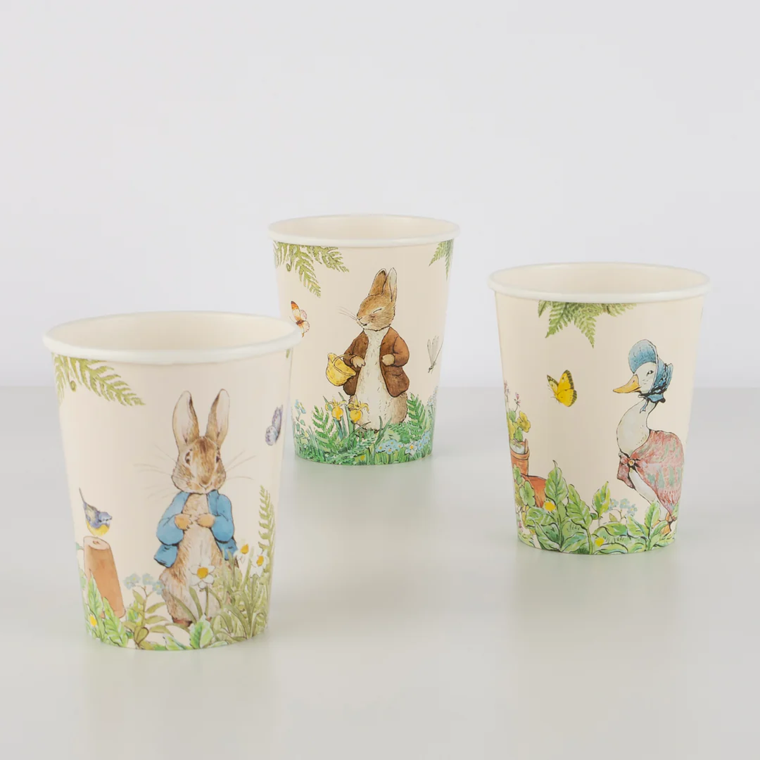 Paquet de 8 Verres en Papier, Pierre Lapin dans le Jardin