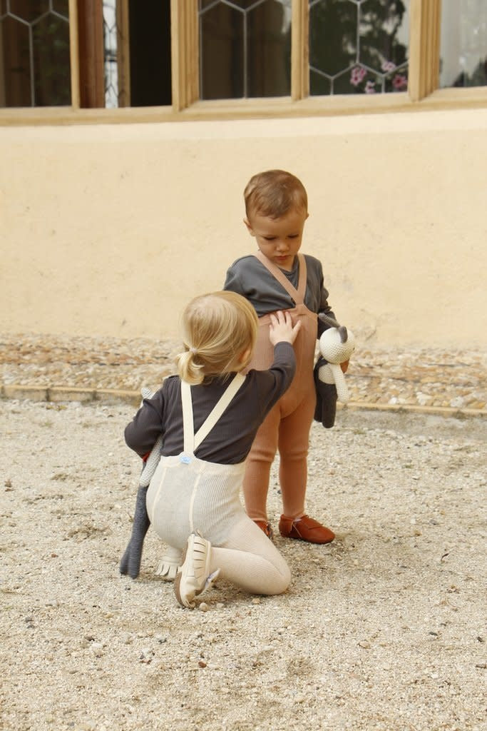 Ribbed Footed Tights With Braces, Cream