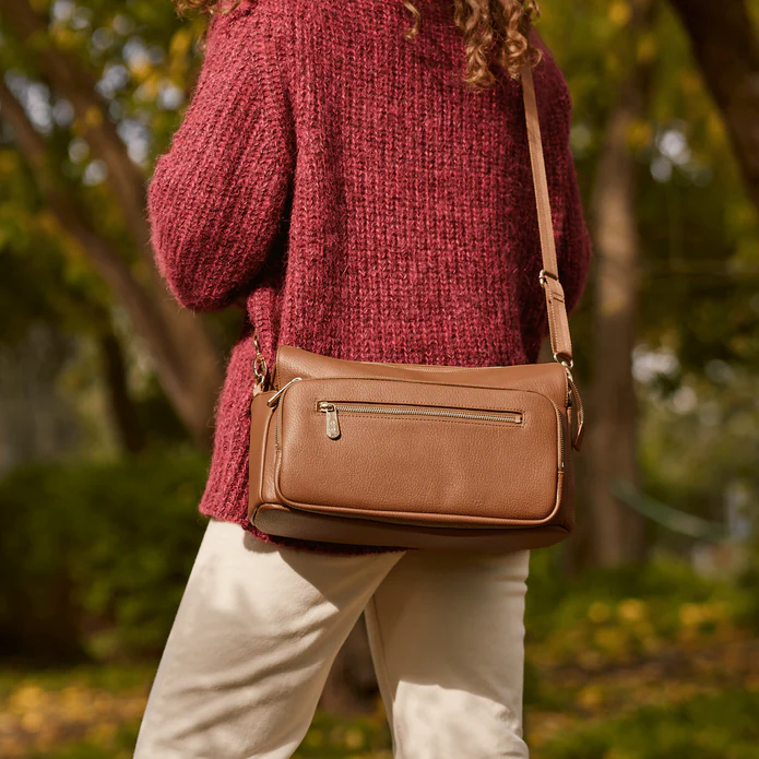 OiOi - Sac Organisateur à Glissière pour Poussette en Cuir Végétalien, Tan