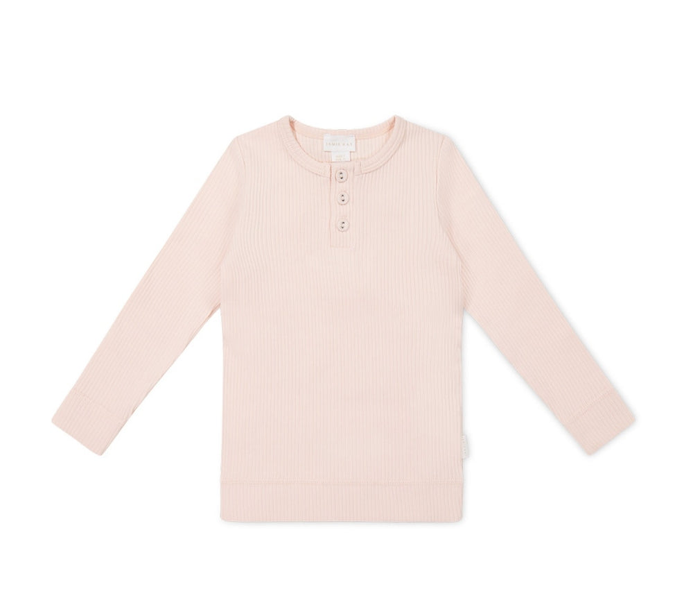 Jamie Kay - Chandail Henley en Coton Biologique, Rose Tendre