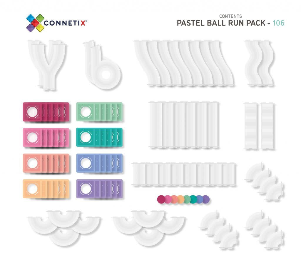 Connetix - Building Set with Magnetic Tiles, 106 Pieces Pastel Ball Run Pack