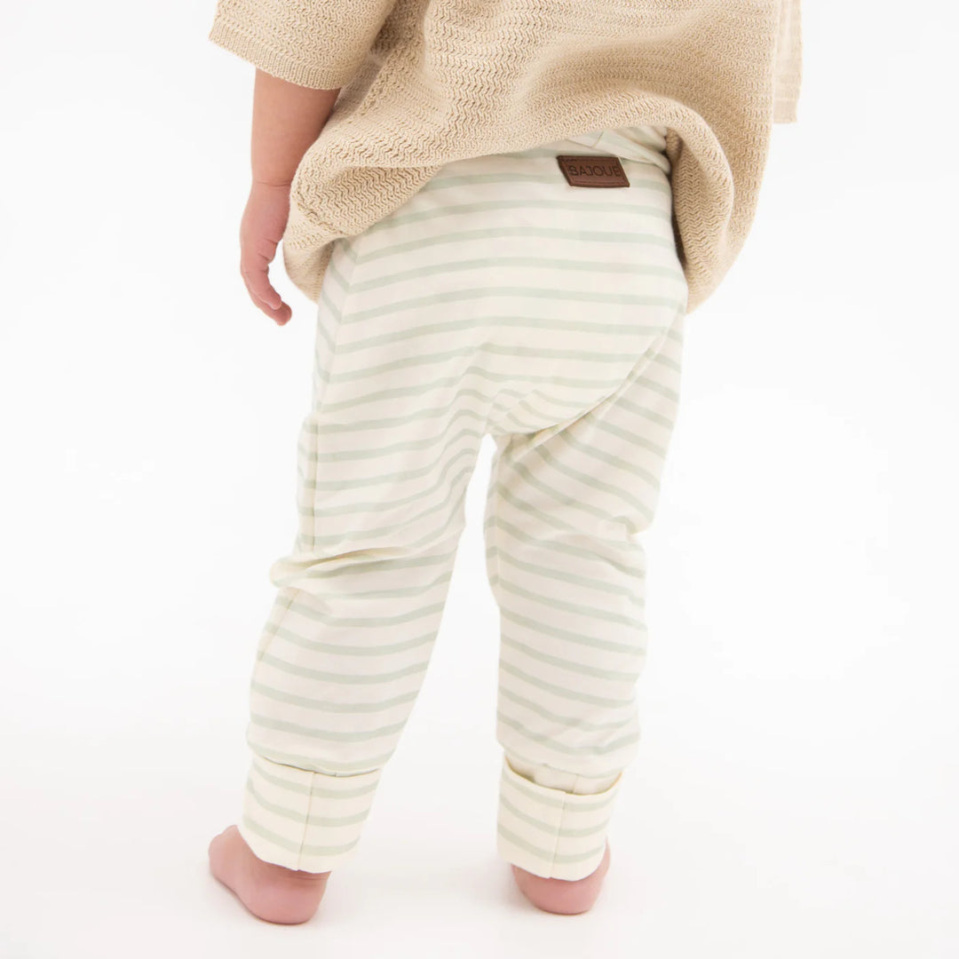 Bajoue - Organic Cotton Grow-with-me Pants, Sage Stripe