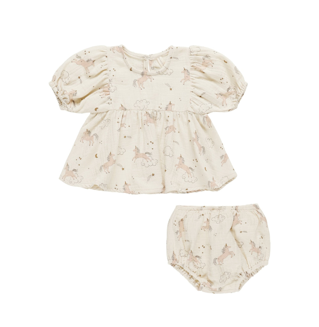 PRÉ-VENTE - Quincy Mae - Robe à Manches Bouffantes avec Culotte Francy, Licornes