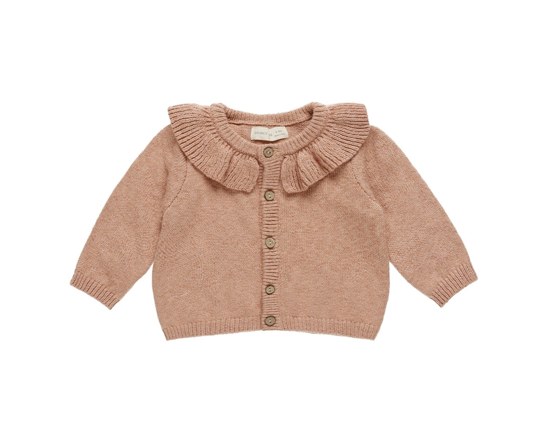 PRÉ-VENTE - Quincy Mae - Cardigan en Tricot à Col Volanté, Vieux Rose