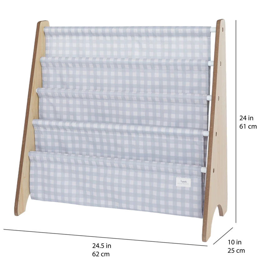 3 Sprouts - Recycled Fabric Book Rack, Blue Gingham