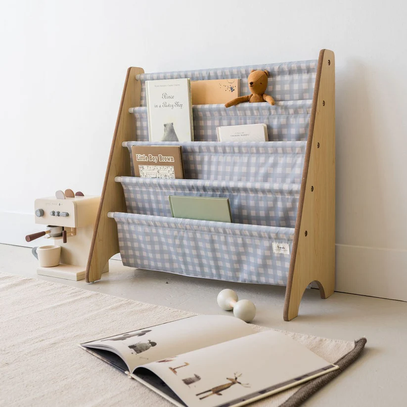 3 Sprouts - Recycled Fabric Book Rack, Blue Gingham