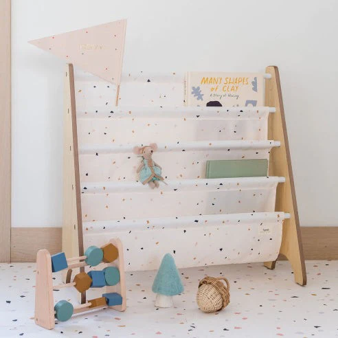 3 Sprouts - Recycled Fabric Book Rack, Terrazzo Cream