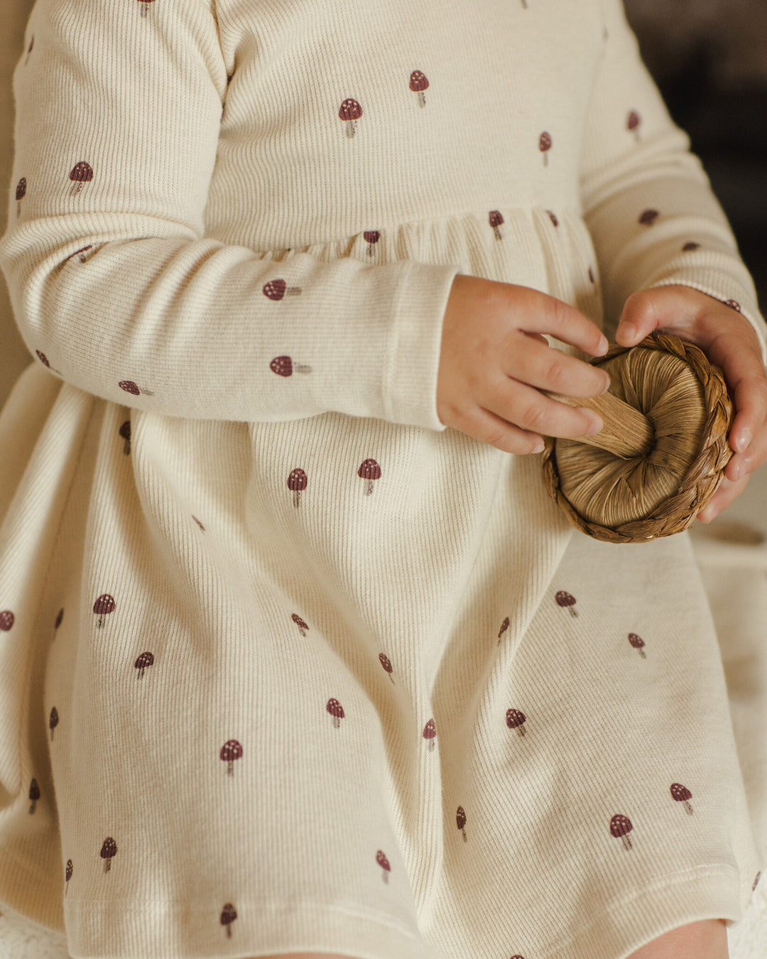 PRÉ-VENTE - Quincy Mae - Robe Côtelée à Manches Longues, Champignons