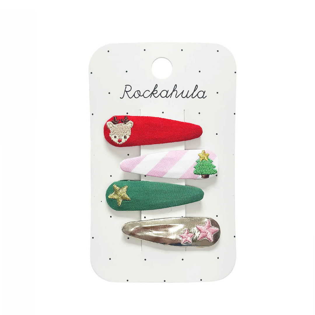 Rockahula Kids - Paquet de 4 Barrettes en Tissu Noël, Joyeux Noël